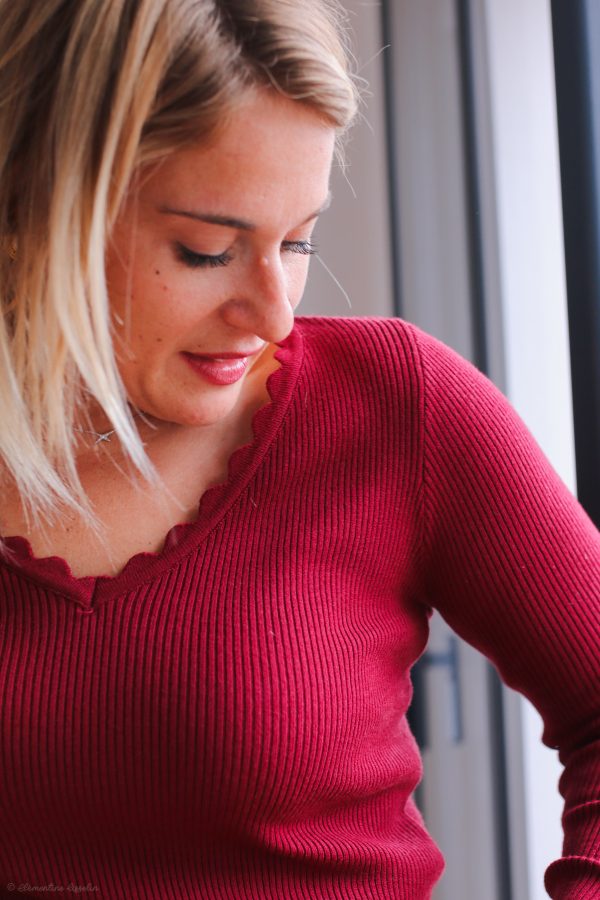 Pull Berthie rouge bordeaux – Image 2
